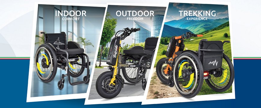 tre carrozzine con tre tipi di triride applicato, dedicato a indoor, outdoor e trekking